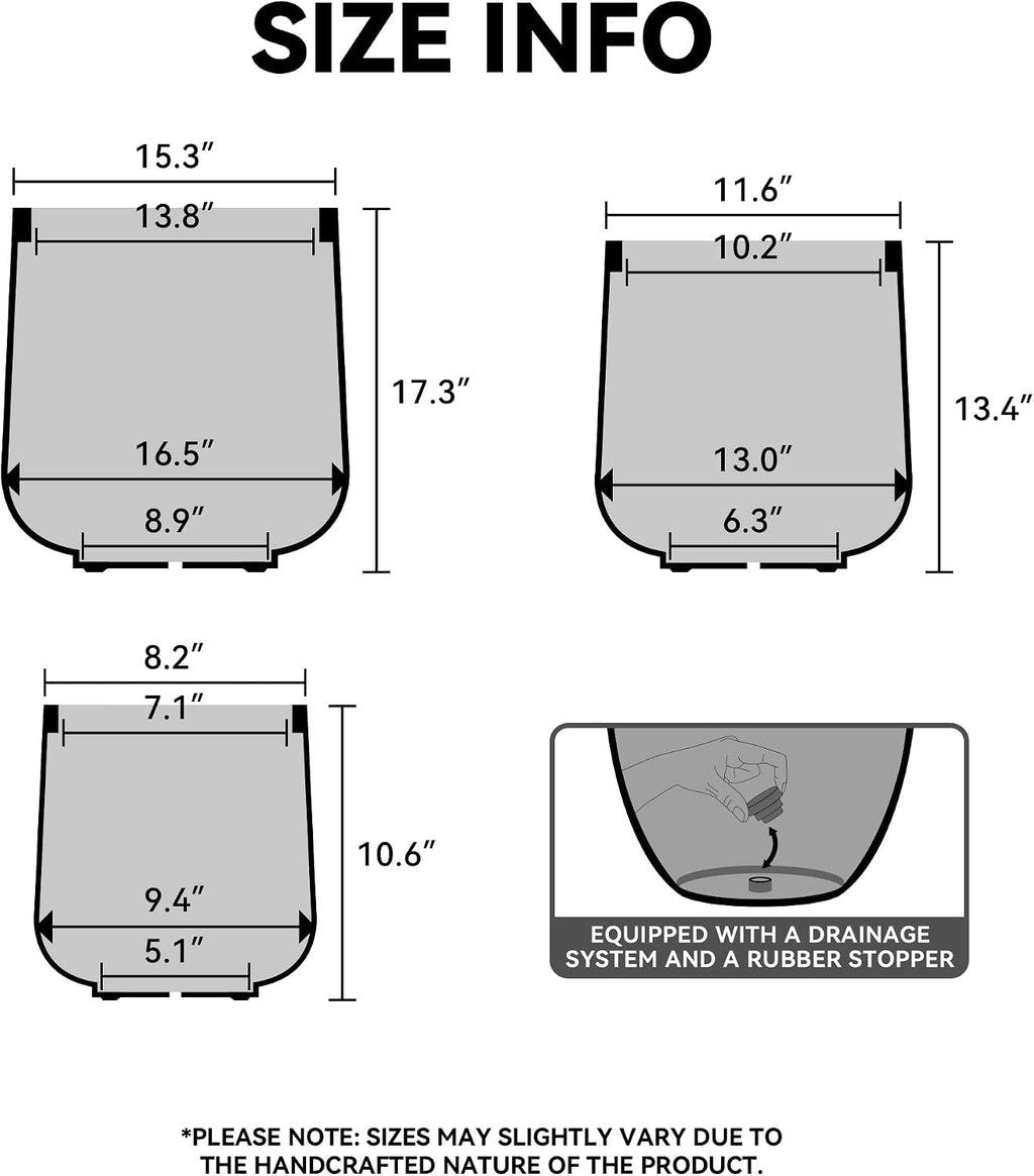 Kante 15.3' Dia Round Concrete Planter, Outdoor Indoor Large Plant Pots Containers with Drainage Hole and Rubber Plug for Home Garden Patio, Black