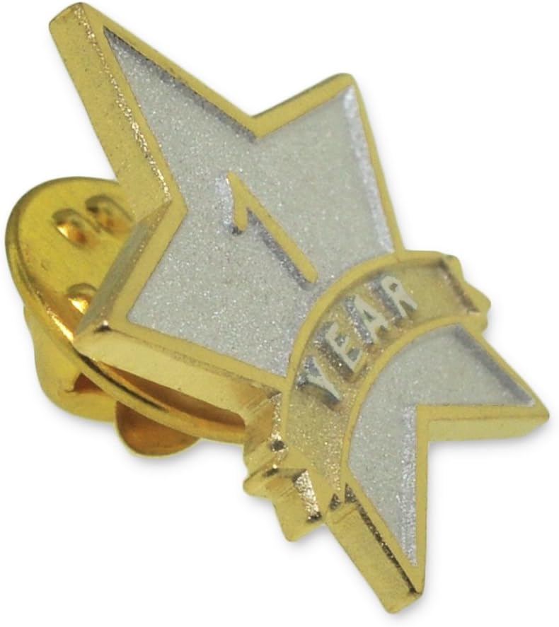 PinMart Year Service Award STAR Lapel Pin – Gold Color Plated- & Silver-Plated Metal Workplace Reward Pin – 1-30, 35, 40, 45 & 50 Years of Service Star Pins for Long Standing Employees or Volunteers