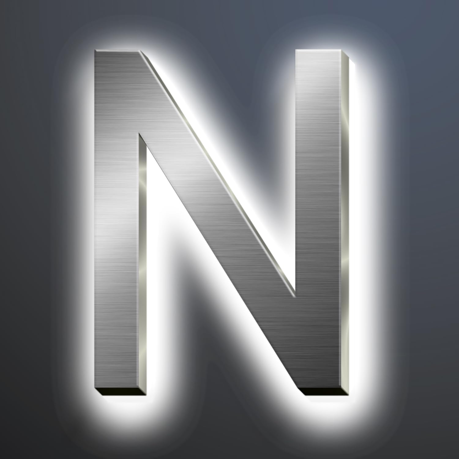 Backlit LED Illuminated Address Signs For Homes 16', Stainless Steel Hand-polished Address Numbers, Modern Large Lighted House Numbers, Brushed Silver, White Light,N