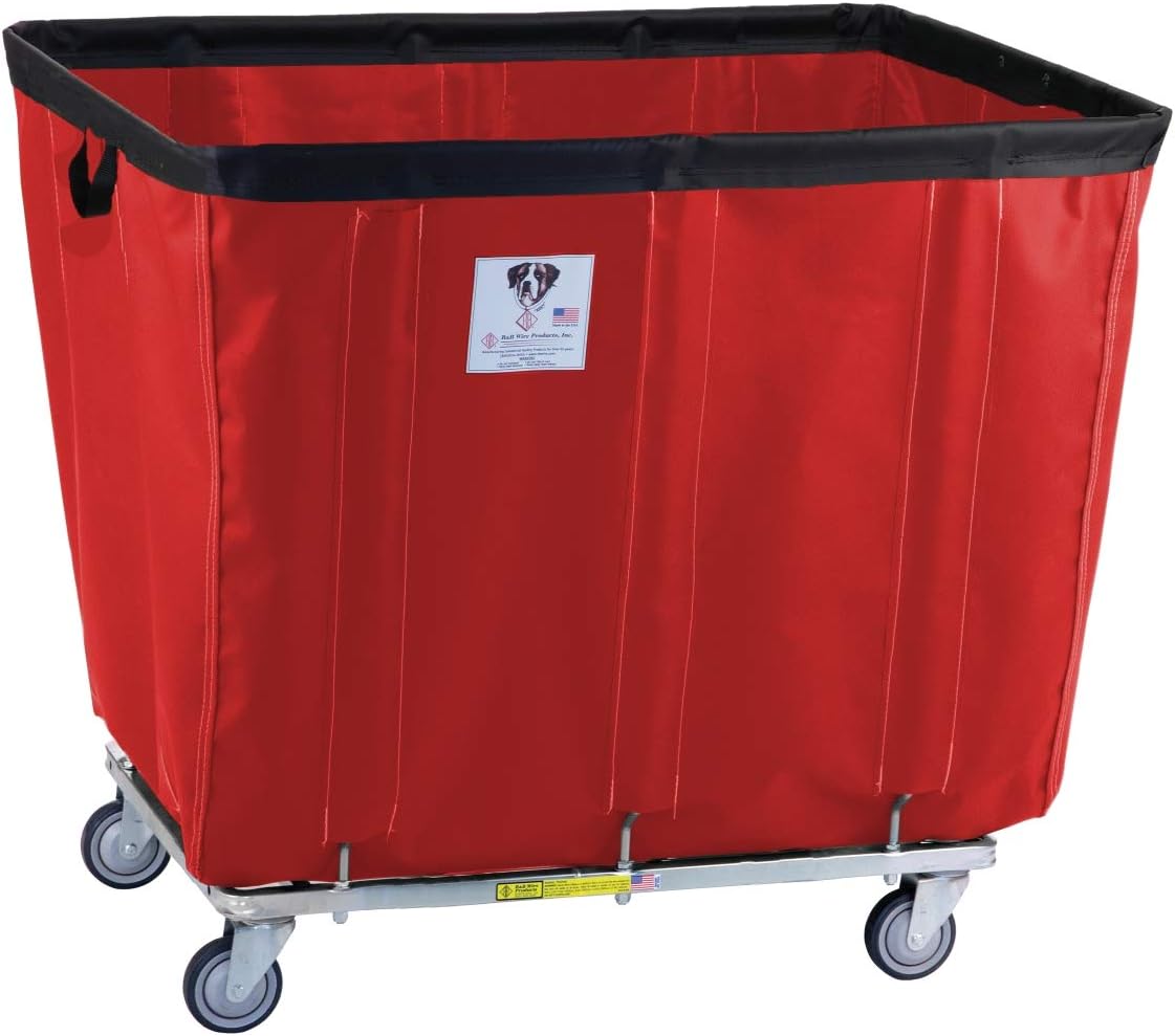 R&B Wire Products, Inc., 12 Bushel Vinyl Basket Truck with Steel Base, Red, Capacity 600 lb, Capacity Volume 15 ft³, Color Red, Model# 412SOC/RD