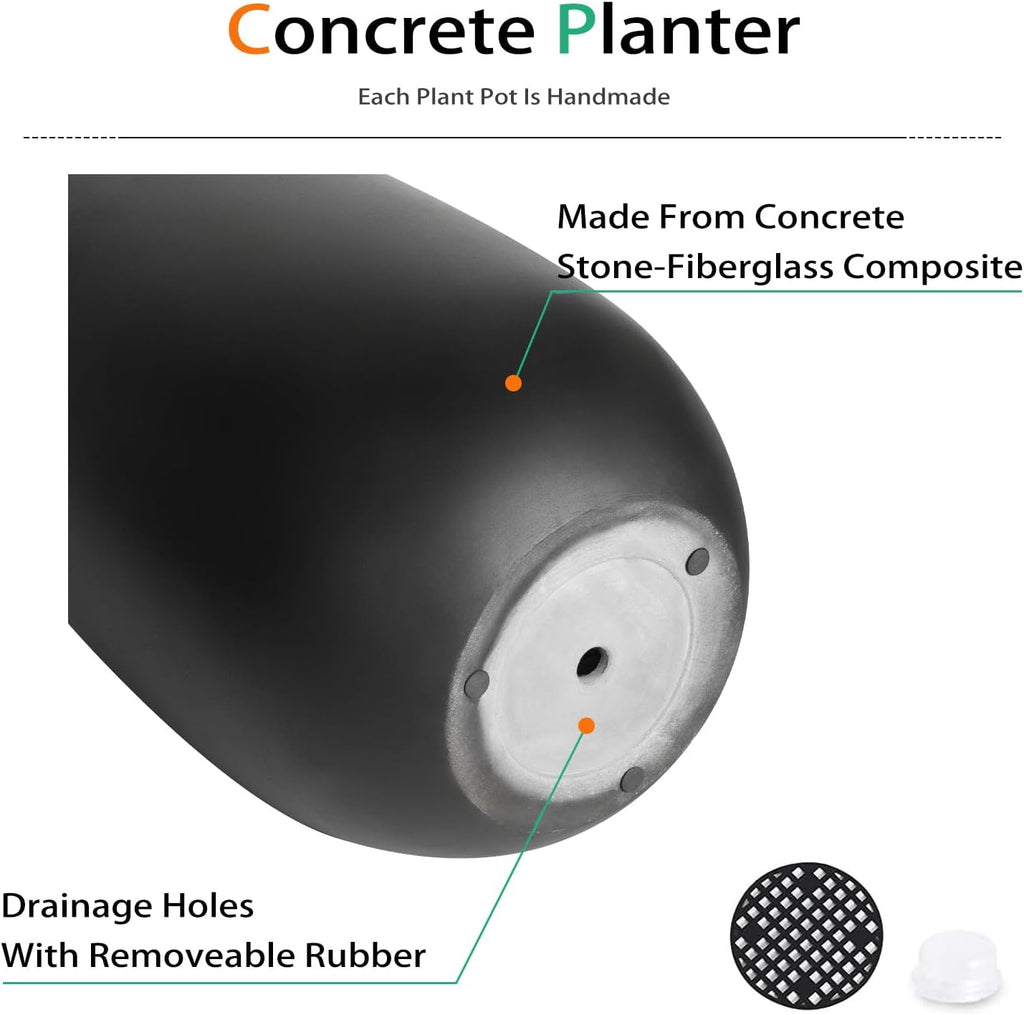 Heyzier Concrete Planter Outdoor Indoor, Large Tall Cement Plant Pots for Trees Flowers (Black, 22 inch) (Black, 18 inch)
