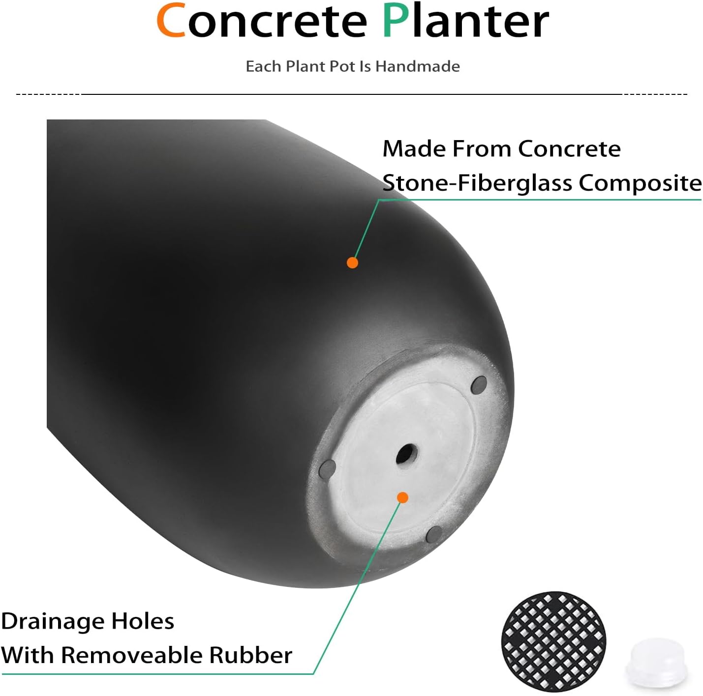Heyzier Concrete Planter Outdoor Indoor, Large Tall Cement Plant Pots for Trees Flowers (Black, 22 inch) (Black, 18 inch)