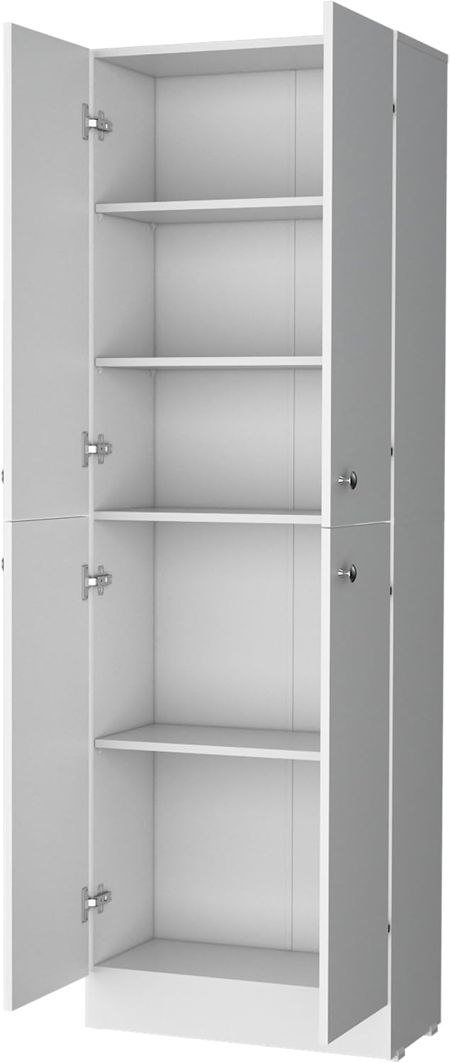 71' 4-Door Freestanding Storage Cabinet, Kitchen Storage Bakers Rack with Hidden Shelves, Utility Food Cupboard with Stylish Design for Home Kitchen, White