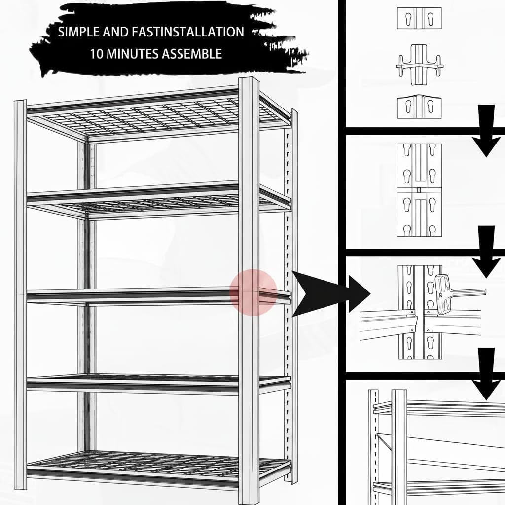 Metal Shelving Adjustable Shelves Heavy Duty Garage Storage Shelving Unit Black Steel for Office Garage Classroom Warehouse Studio 84' H x 59.5' W x 23.6' D 4200LBS 6-Tier