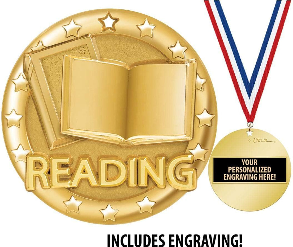 Crown Awards Gold Reading Medals, 2' Shiny Gold Scholastic Medals with Custom Engraving