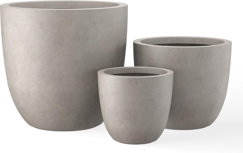 Kante 18',14',10' Dia Concrete Round Planters (Set of 3), Outdoor Indoor Large Planter Pots with Drainage Hole and Rubber Plug for Home Patio Garden, Buff Concrete