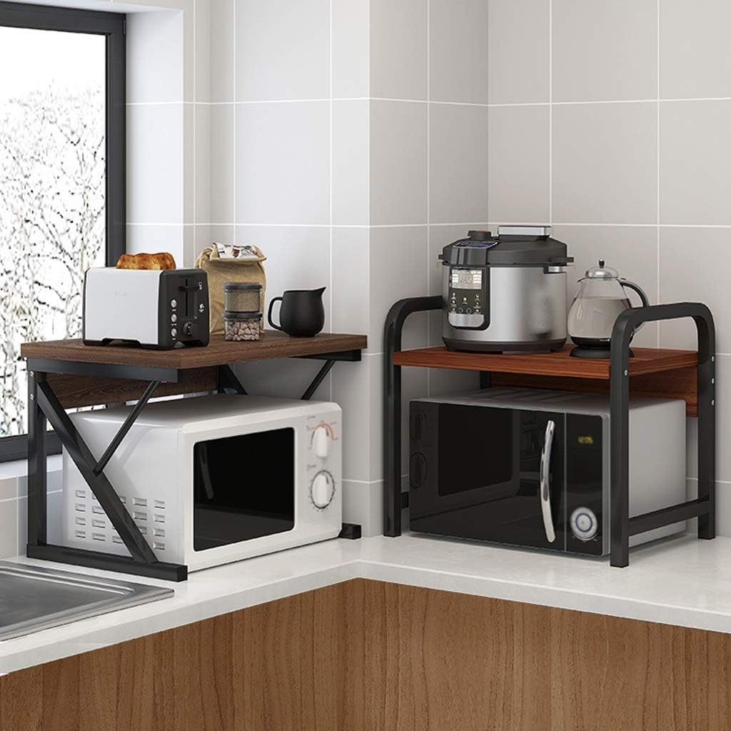 Microwave Oven Rack 2 Tier Microwave Oven Rack Plate Steel Frame Microwave Stand Kitchen Rack Seasoning Rack Storage Rack Organizer for Kitchen Counter ( Color : Light Walnut+White , Size : 54*33*35cm