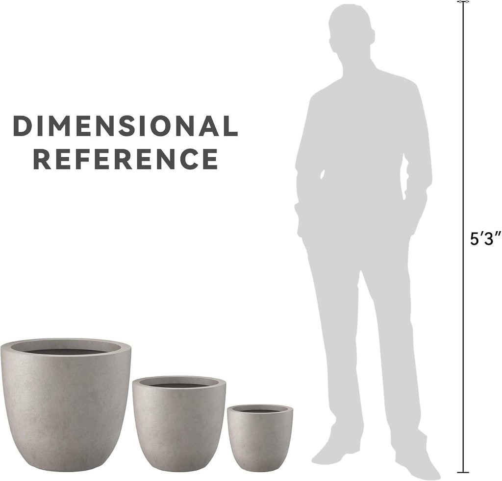 Kante 18',14',10' Dia Concrete Round Planters (Set of 3), Outdoor Indoor Large Planter Pots with Drainage Hole and Rubber Plug for Home Patio Garden, Buff Concrete