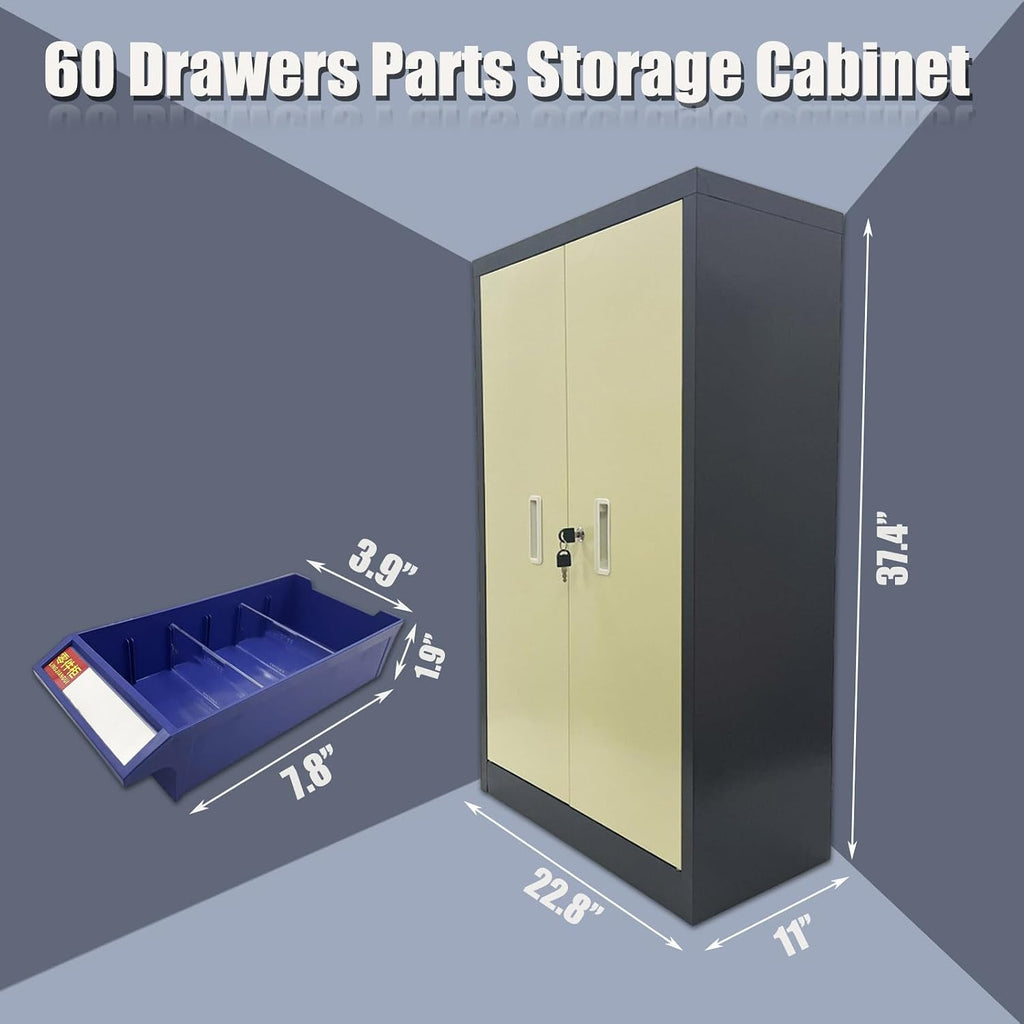 Part Cabinet 60 Drawers Bolt and Nut Parts Storage Cabinet Lockable Cabinets Organization Shelves with Doors