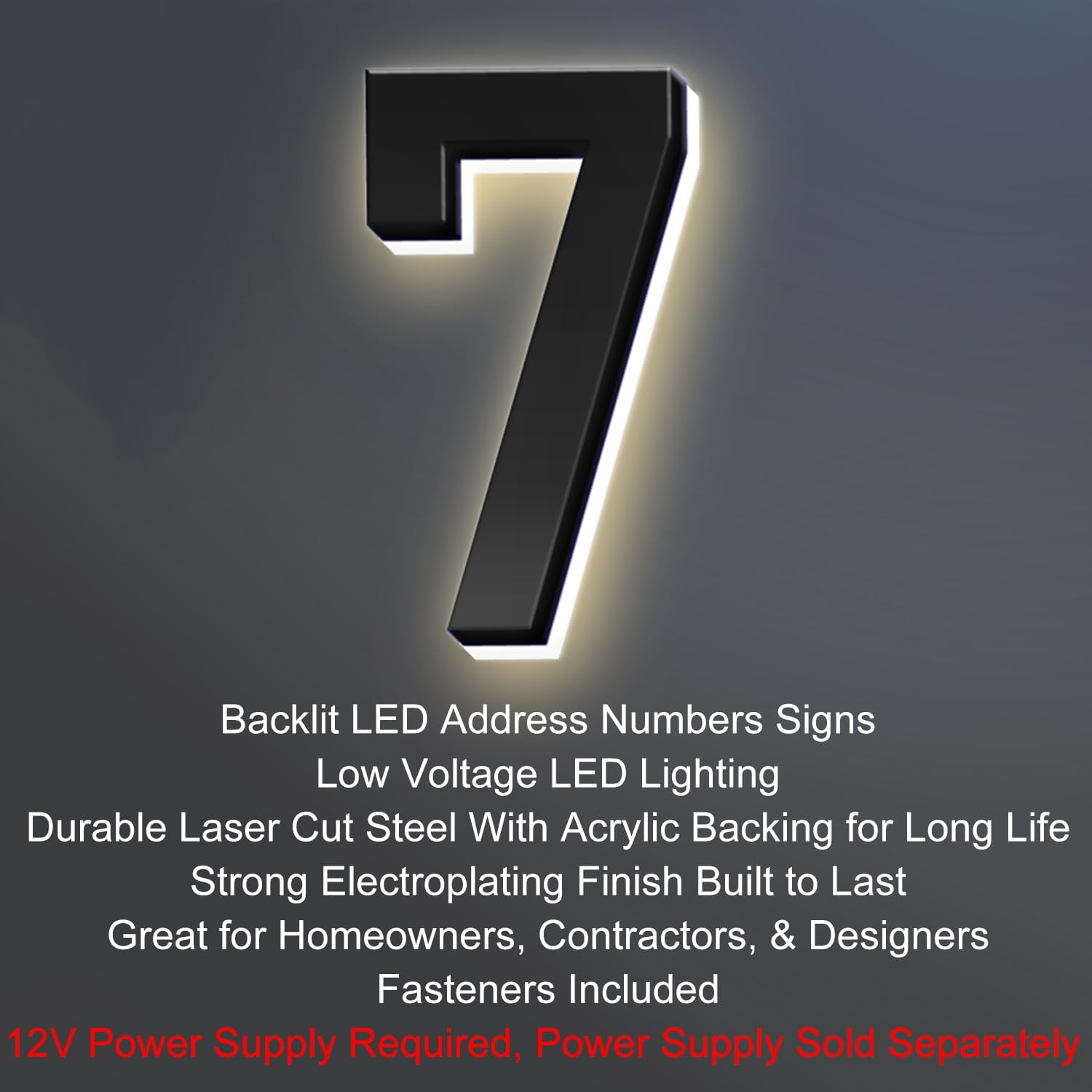 16 Inch Backlit LED Illuminated Home Address Numbers Stainless Steel Hand-Polished For House Address Signs Lighted House Numbers Elevate Address Display,D