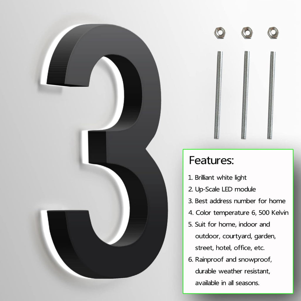 Backlit LED House Numbers Plaques, 14' Illuminated Address Sign House Number Sign For Outside, Lighted Up LED Address Plaque For House Garden Yard Street,6