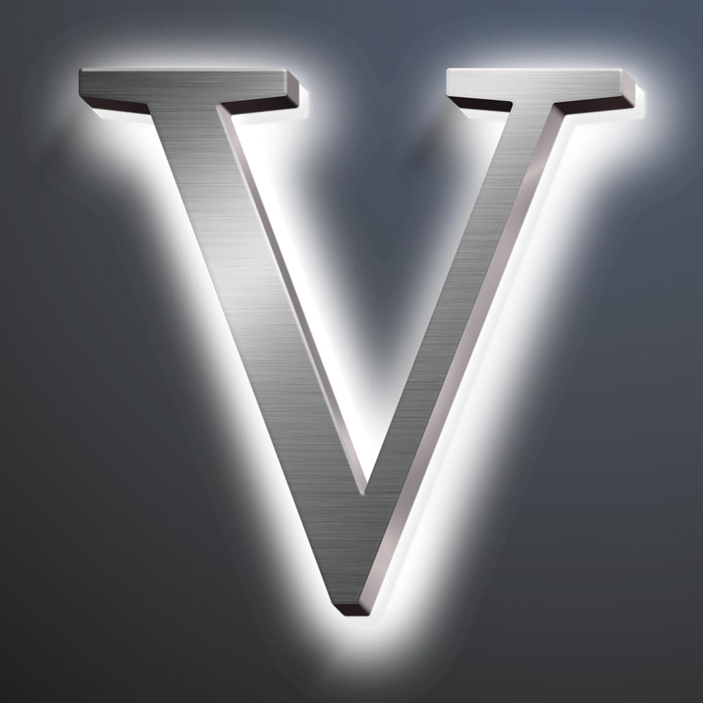 Backlit LED Illuminated Home Address Numbers 16', Large Modern Stainless Steel Illuminated House Numbers For Outside, Lighted Address Signs For A Stylish Look,V