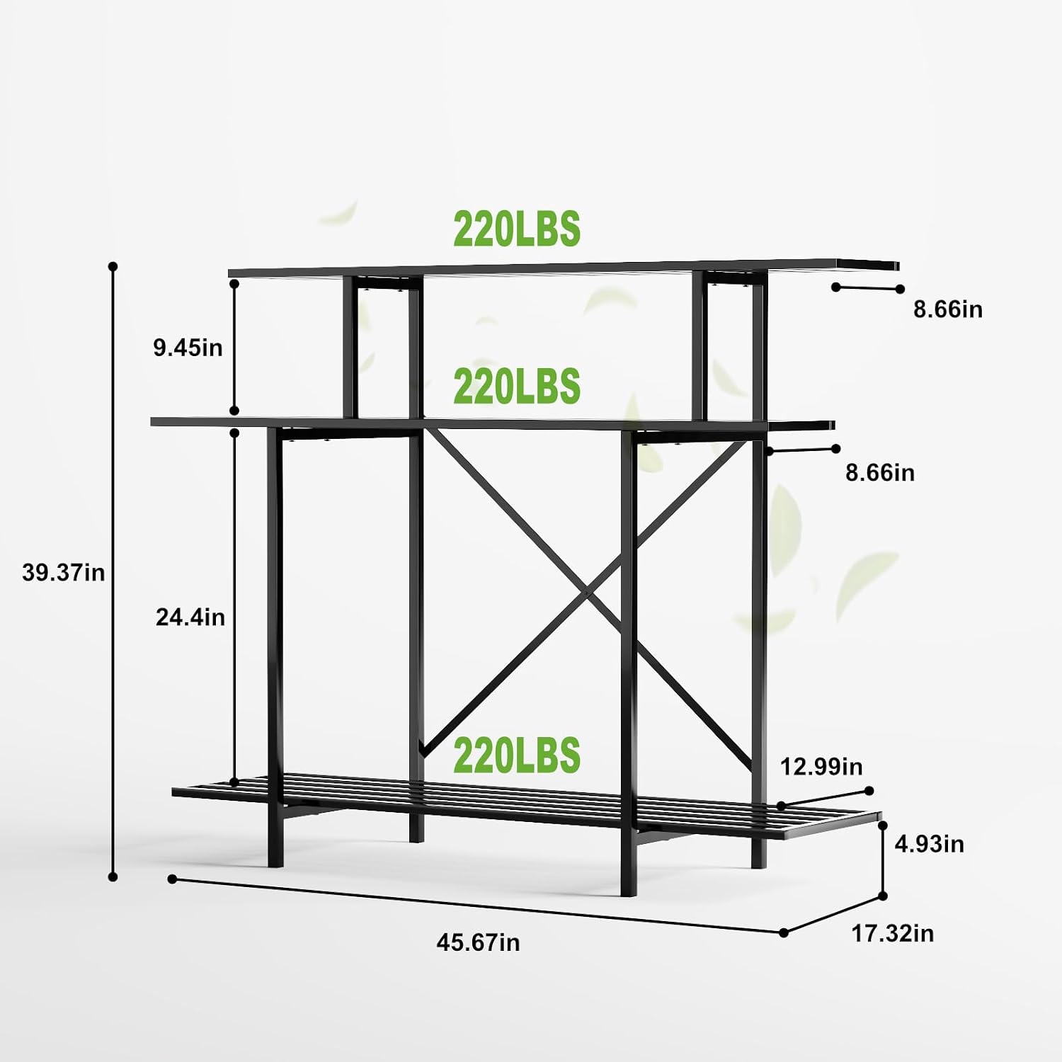 Zhongma 3 Tier Heavy Duty Plant Stand (L45.67 x W17.32 x H39.37)