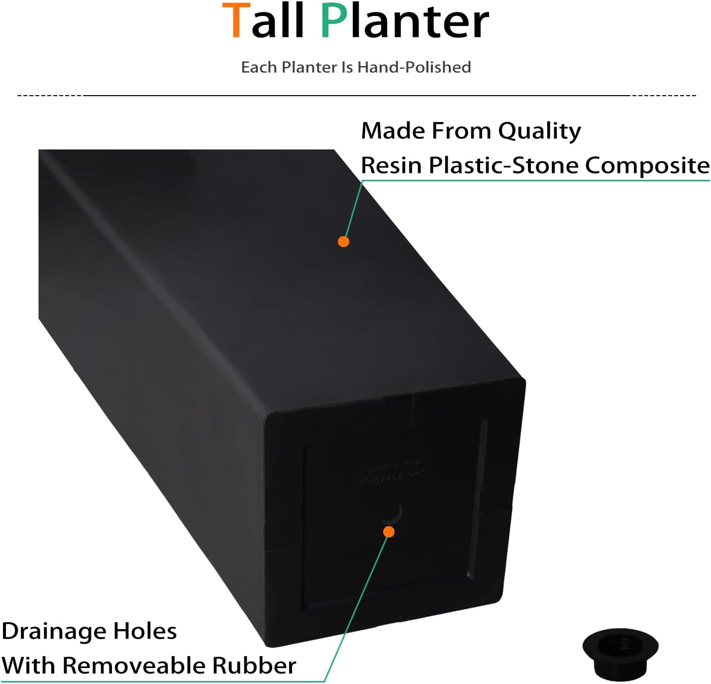 Heyzier Tall Planters for Outdoor Plants, Large Resin Flower Pots for Garden, Front Porch, Patio, Indoor - Set of 2 (Black, 32 inch - 2 Pack)
