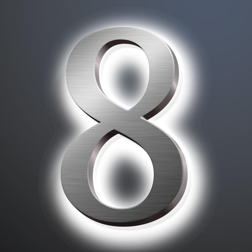 Backlit LED Illuminated Home Address Numbers 16', Large Modern Stainless Steel Illuminated House Numbers For Outside, Lighted Address Signs For A Stylish Look,8