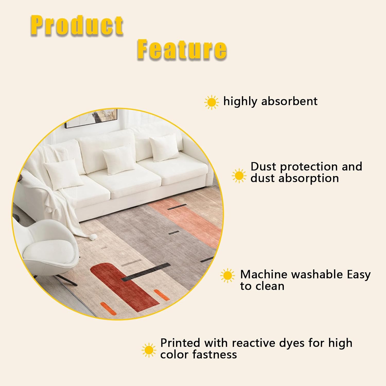 Abstract Piano Washable Area Carpet 5x6ft Musical Instrument Guitar Living Room Rugs Non-Slip Rugs Bedroom Rug Decorative Carpet, for Dining Room Dormitory Washable Rug