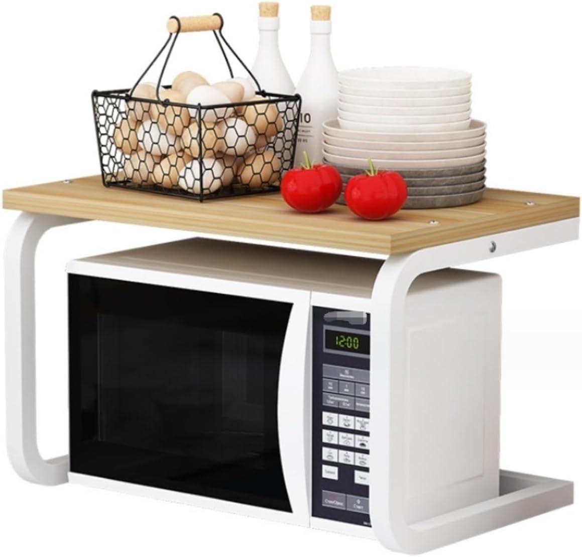 Microwave Oven Rack Wooden Microwave Oven Rack Counter Spice Rack Organizer for Kitchen Steel Frame Microwave Stand Storage Rack Organizer for Kitchen Counter (Color : Light Walnut+White)