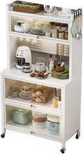 Free Standing Pantry Storage Cabinet Bakers Rack Countertop Coffee Cabinet with Flap Door Microwave Oven Shelf Cabinet for Kitchen Home Office(White,5 Layer)
