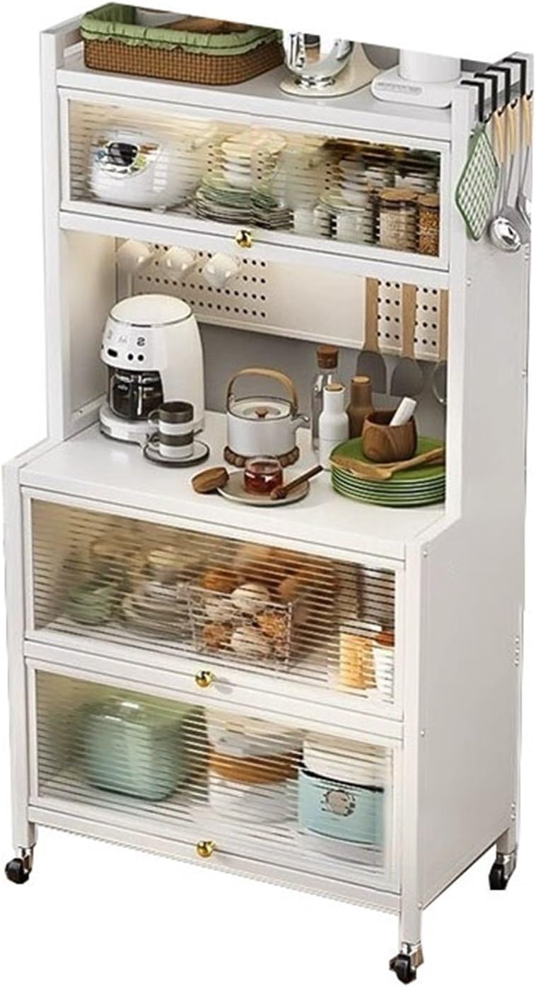 Free Standing Pantry Storage Cabinet, Bakers Rack Countertop, Coffee Bar Cabinet with Flap Door, Microwave Oven Shelf Cabinet, for Kitchen, Home, Office,Ideal for Living Room