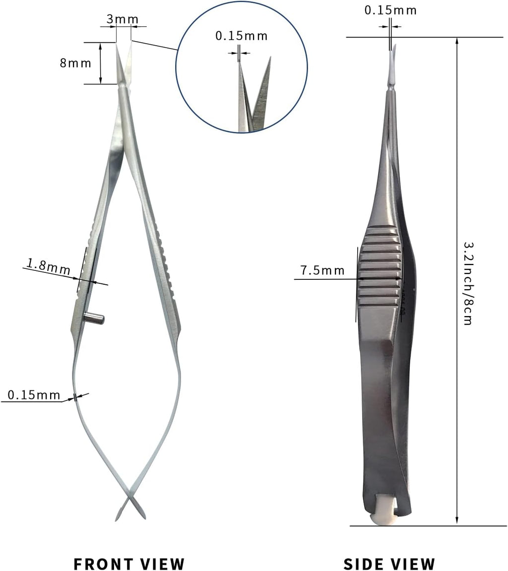 RWD VANNAS Micro Scissors, 3.2' Straight Tapered Tip, Extra Sharp Spring Action Squeeze Scissors for Stitch Cutting, Embroidery, ENT, Eye, Skin, Dental, and Veterinary Surgery (8cm) - S11001-08