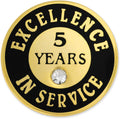 PinMart Gold Color Plated Excellence in Service Year Award Lapel Pin – Metal Enamel Workplace Reward Pin w/Rhinestone – 1-60 Years Pins for Long Standing Employees