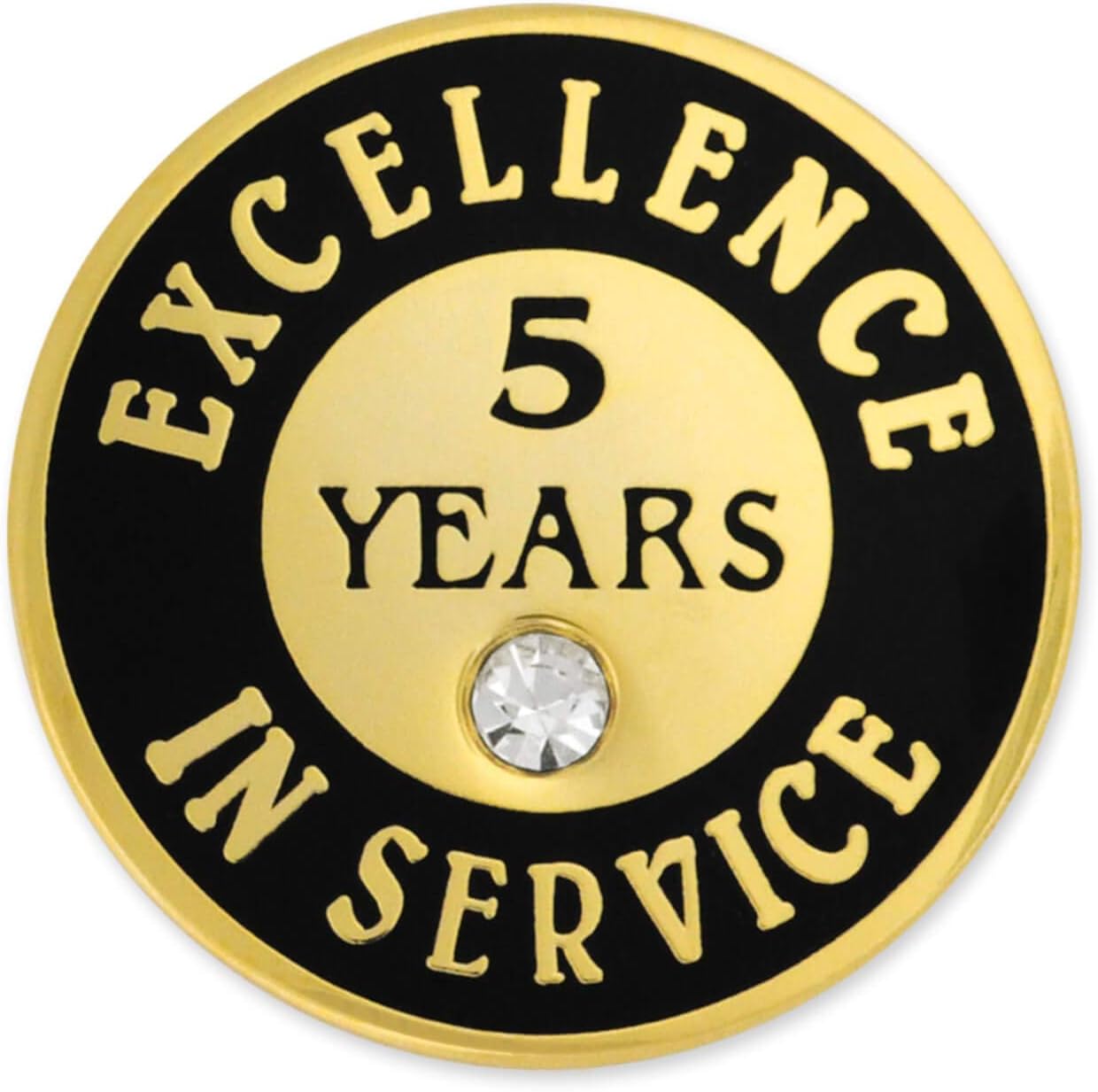PinMart Gold Color Plated Excellence in Service Year Award Lapel Pin – Metal Enamel Workplace Reward Pin w/Rhinestone – 1-60 Years Pins for Long Standing Employees