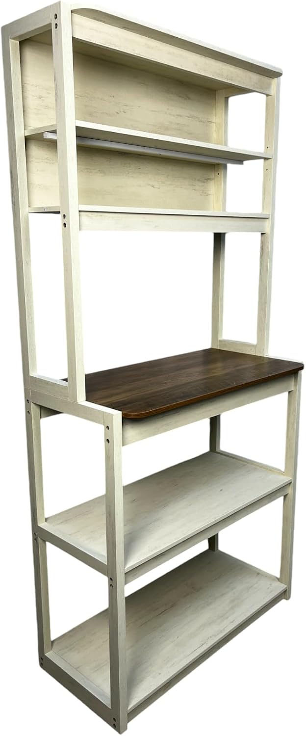 31.50' White and Rustic Brown Color 5 Tier Bakers Rack for Kitchen with Storage, Coffee Bar, Kitchen Shelves, Microwave Stand