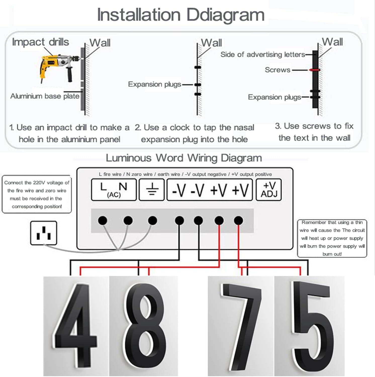 Personalized Illuminated LED House Number For Wall 20', Metal House Address Sign With LED, Lighted Up Address Numbers For Outside, Street Address,7