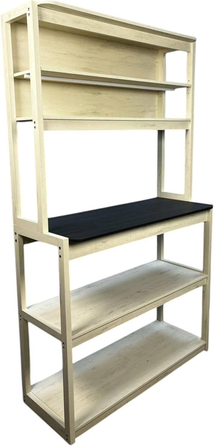 39.37' White and Black Color 5 Tier Bakers Rack for Kitchen with Storage, Coffee Bar, Kitchen Shelves, Microwave Stand
