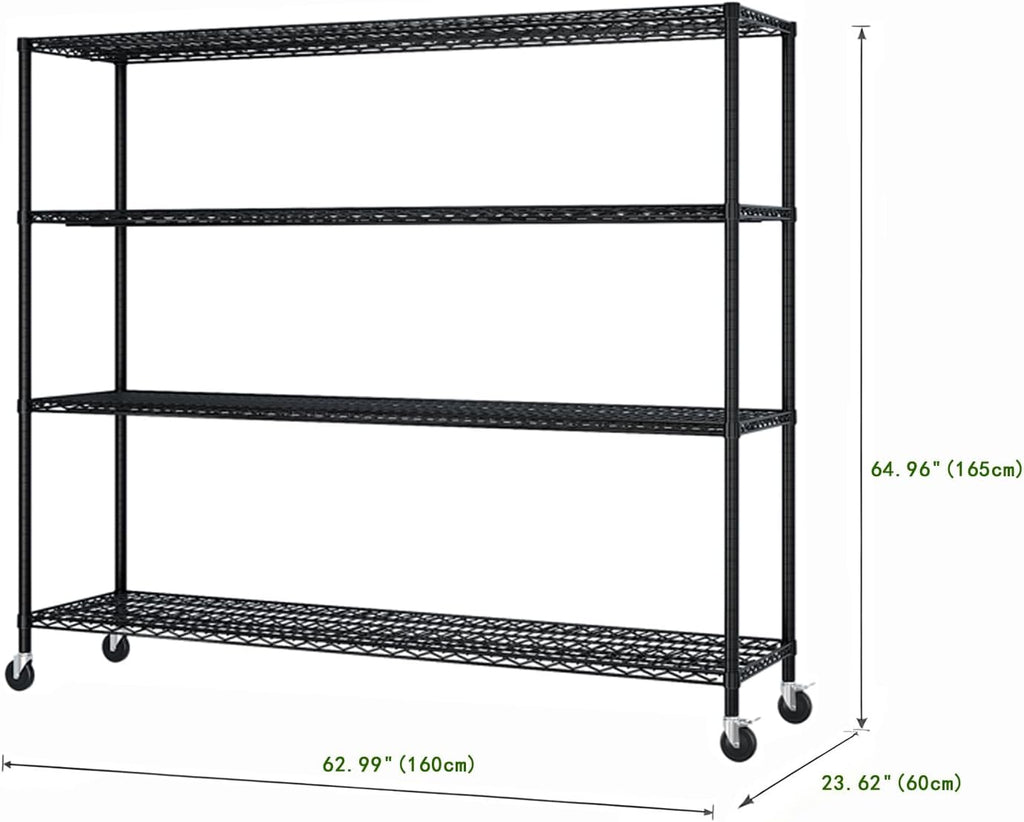 4-Tier Shelving Metal Storage Rack Adjustable Shelves,Standing Storage Shelf Units for Laundry Bathroom Kitchen Pantry Closet (Black 62.99''D × 23.62''W × 64.96''H)