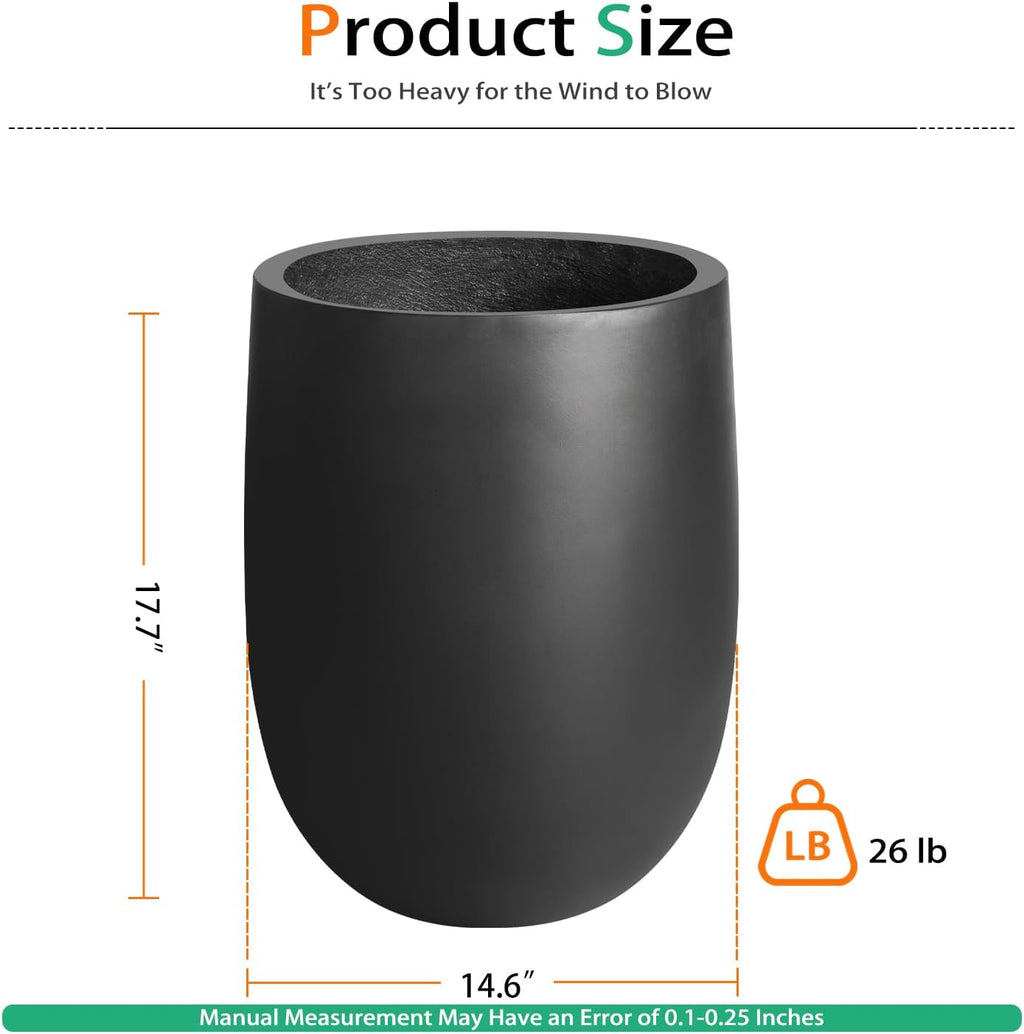 Heyzier Concrete Planter Outdoor Indoor, Large Tall Cement Plant Pots for Trees Flowers (Black, 22 inch) (Black, 18 inch)