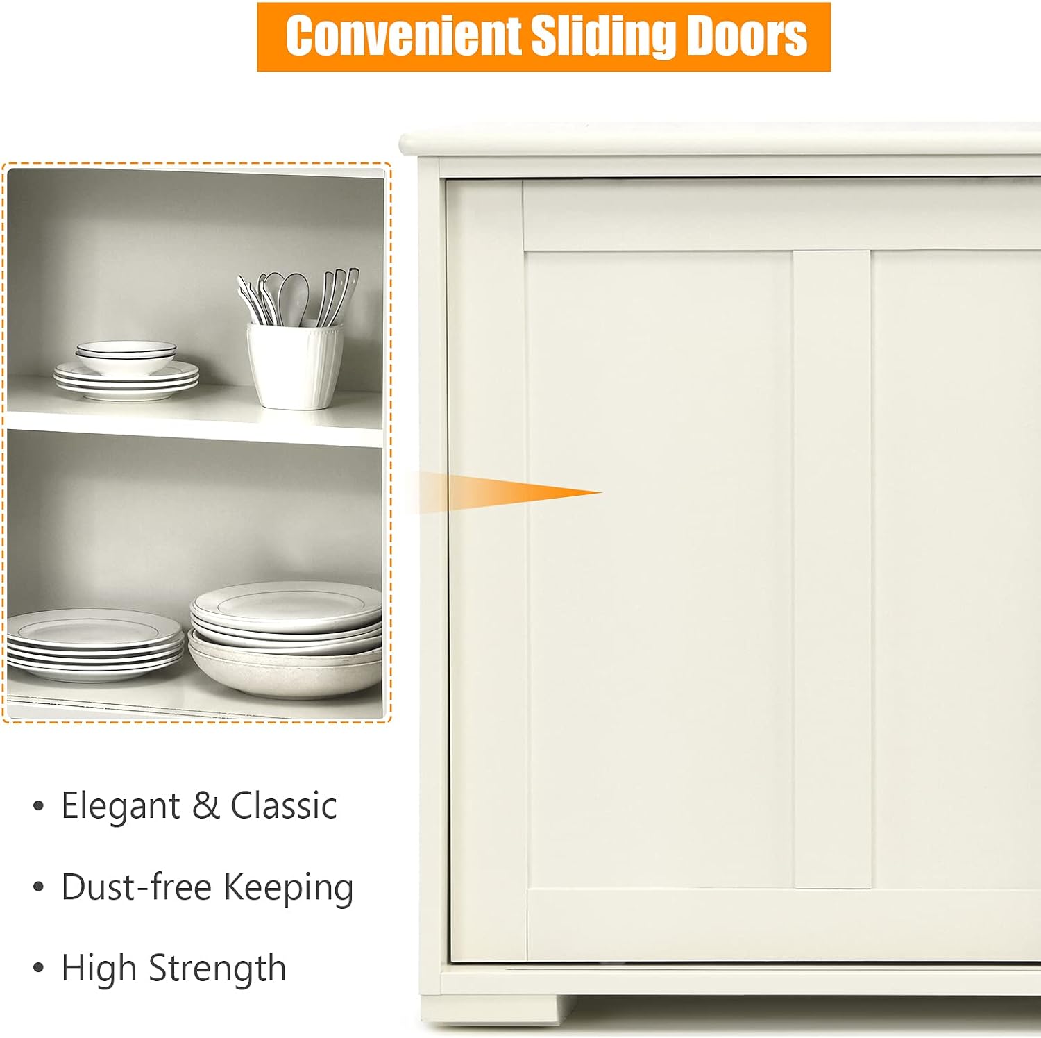 Kitchen Storage Sideboard w/Sliding Door & Adjustable Shelf, Stackable Buffet Cabinet for Entryway, Kitchen, Dining Rome, Antique White