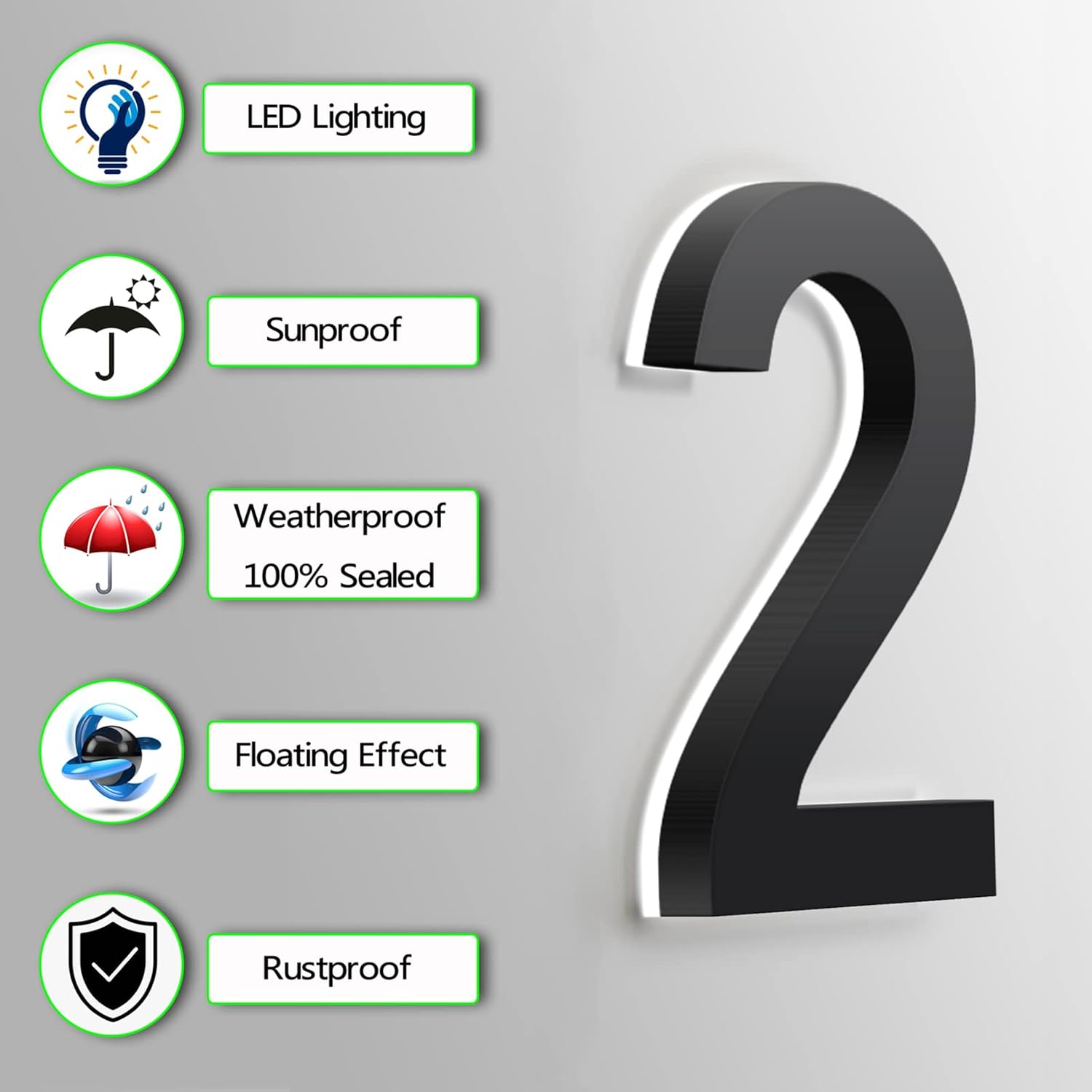 Backlit LED House Numbers Plaques, 14' Illuminated Address Sign House Number Sign For Outside, Lighted Up LED Address Plaque For House Garden Yard Street,S