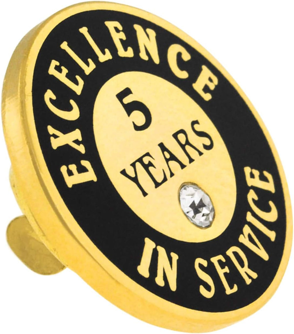 PinMart Gold Color Plated Excellence in Service Year Award Lapel Pin – Metal Enamel Workplace Reward Pin w/Rhinestone – 1-60 Years Pins for Long Standing Employees