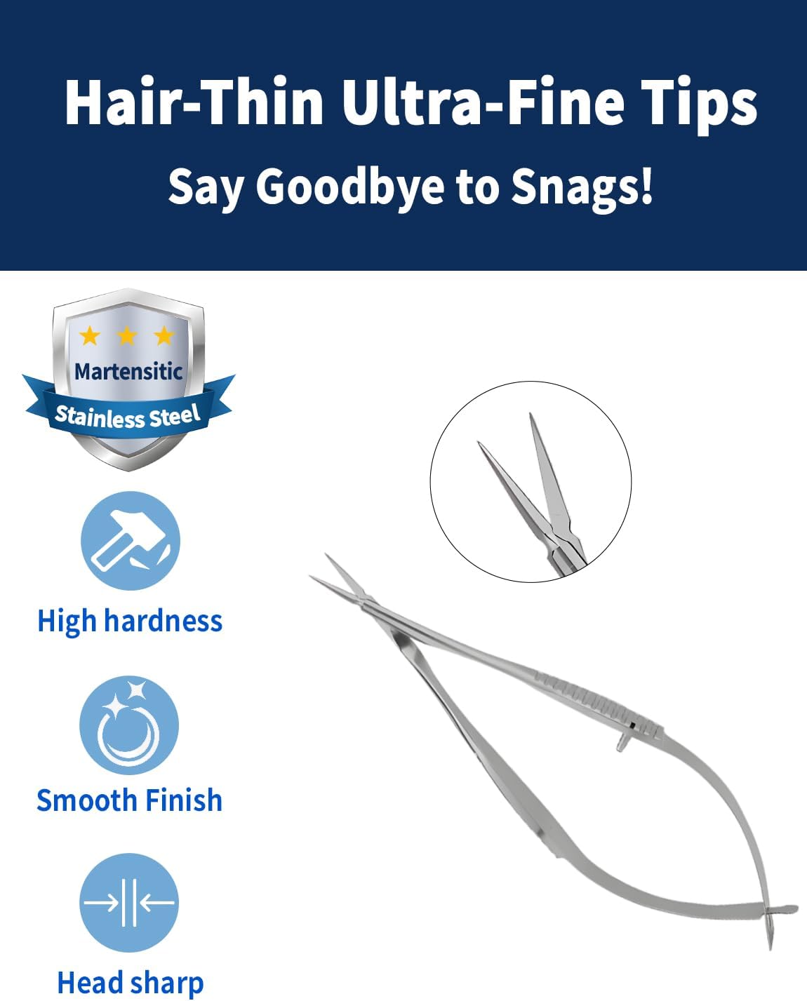 RWD VANNAS Micro Scissors, 3.2' Straight Tapered Tip, Extra Sharp Spring Action Squeeze Scissors for Stitch Cutting, Embroidery, ENT, Eye, Skin, Dental, and Veterinary Surgery (8cm) - S11001-08