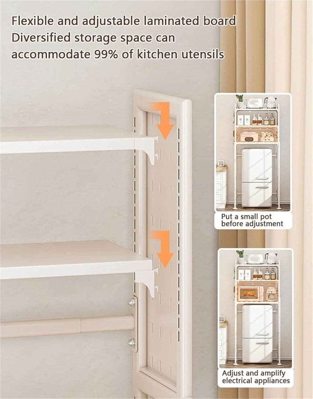 Mini Fridge Stand Storage Refrigerator Shelf 3 Tier Expandable Adjustable Height Microwave Stand Shelf Kitchen Bakers Rack for Refrigerators Below 1.2m Solid Construction(Black)