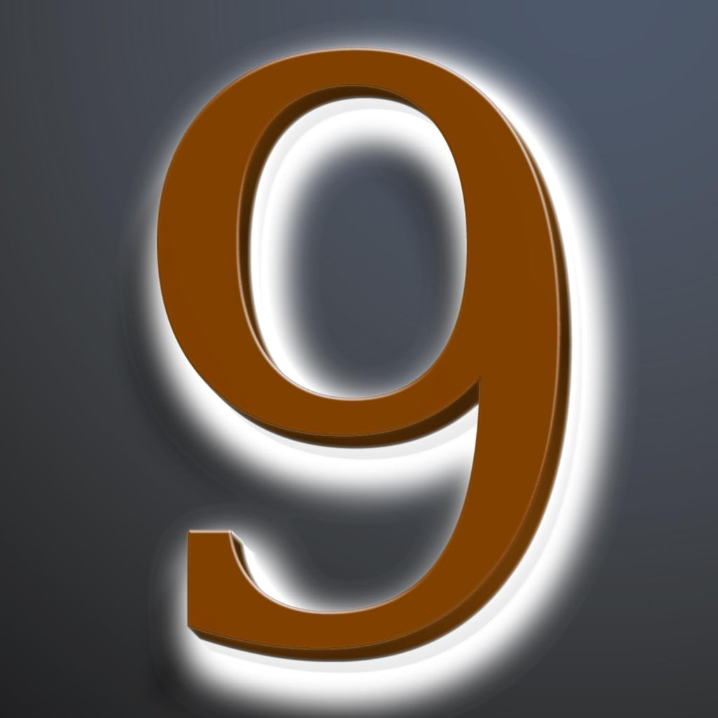 Illuminated LED House Numbers 20 Inch, Backlit LED Illuminated Address Number, Large Modern Lighted House Number For Outdoor, Metal Address Signs, Brown, White Light,9