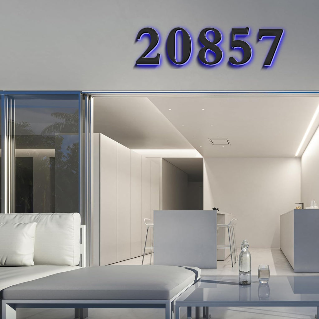 Backlit Lighted LED Home Address Numbers, Stainless Steel House Address Signs, Modern Illuminated LED House Numbers, Lighted House Numbers For Outside,14 Inch/350mm,7