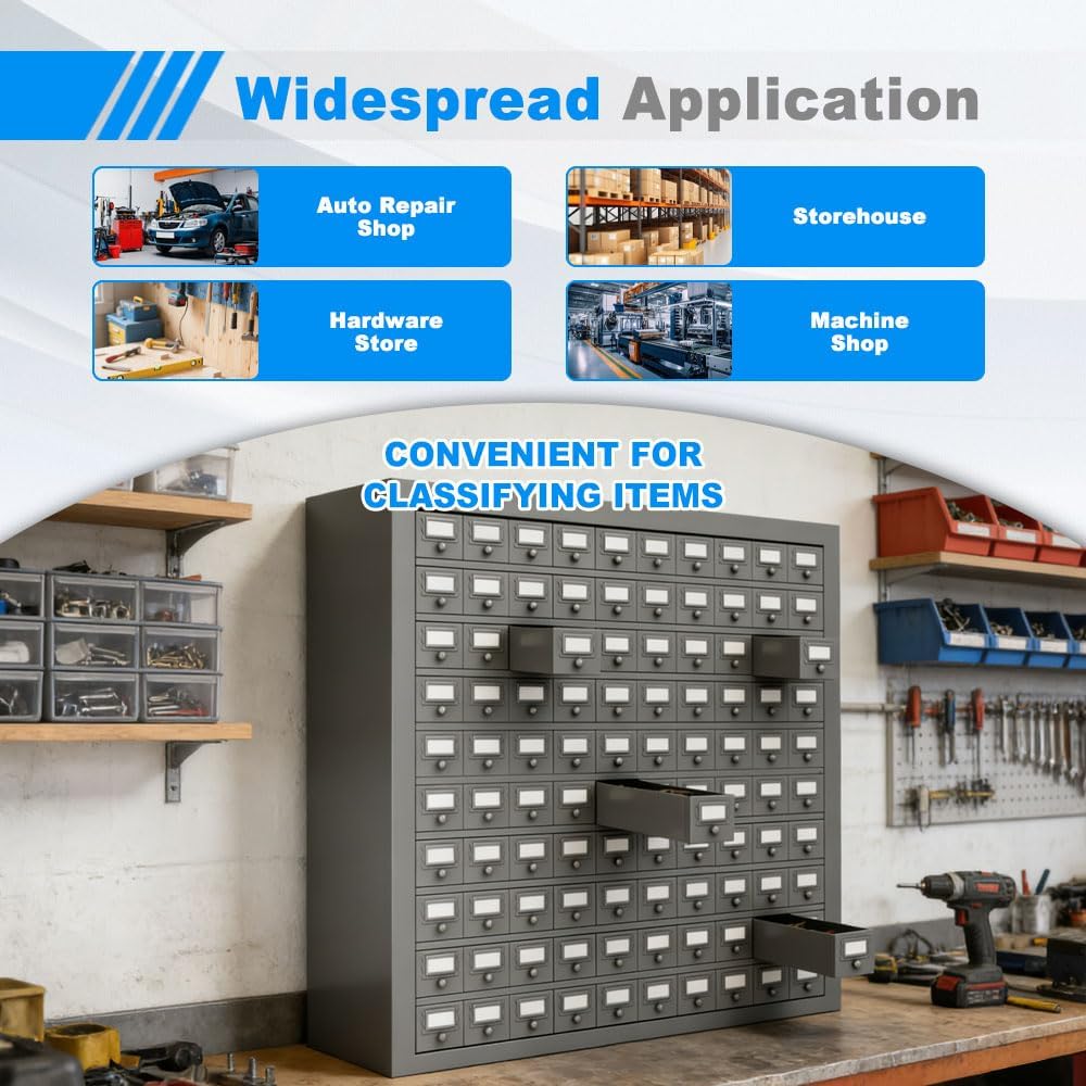 Yeeoy 100 Drawers Parts Cabinet, Steel Drawer Storage Cabinet, Bolt and Nut Tool Storage Cabinet for Hardware Storage & Garage Organization, Gray Powder Coat Finish
