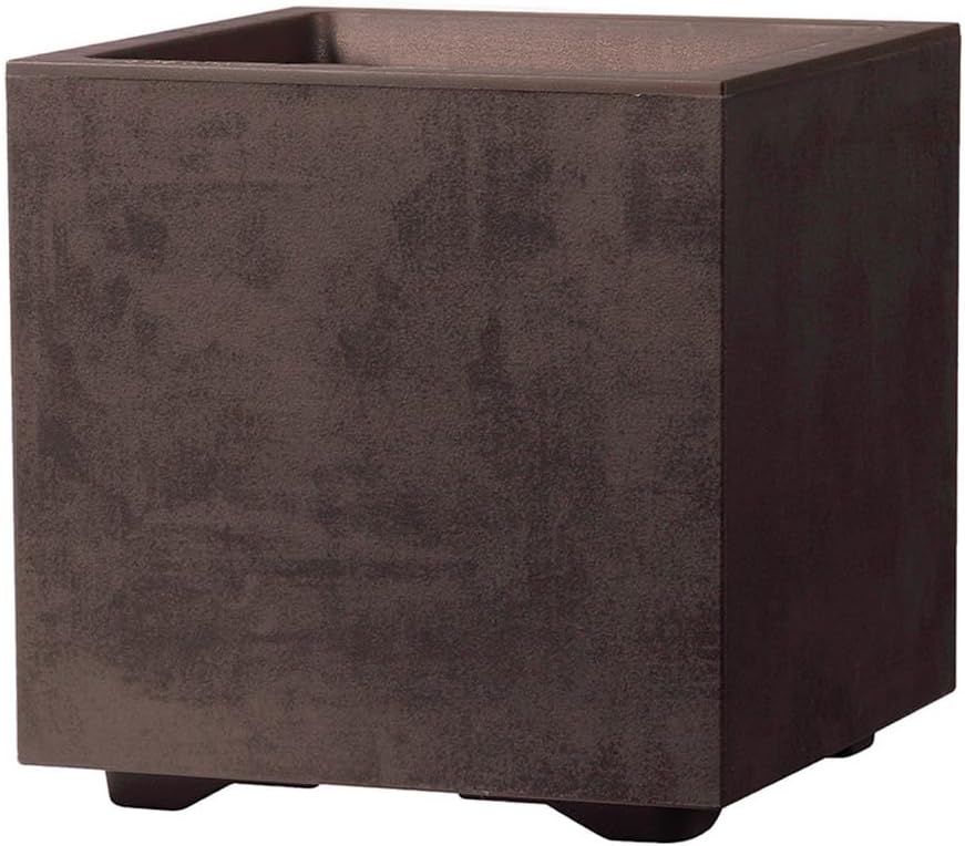 Deroma Millennium 19' Cube Planter | Light & Durable Plastic | Indoor or Outdoor Square Pot for Patio/Porch | Water Res. Wheels & Drain Plug | Trendy Planter for Plants, Flowers, Garden | Brown