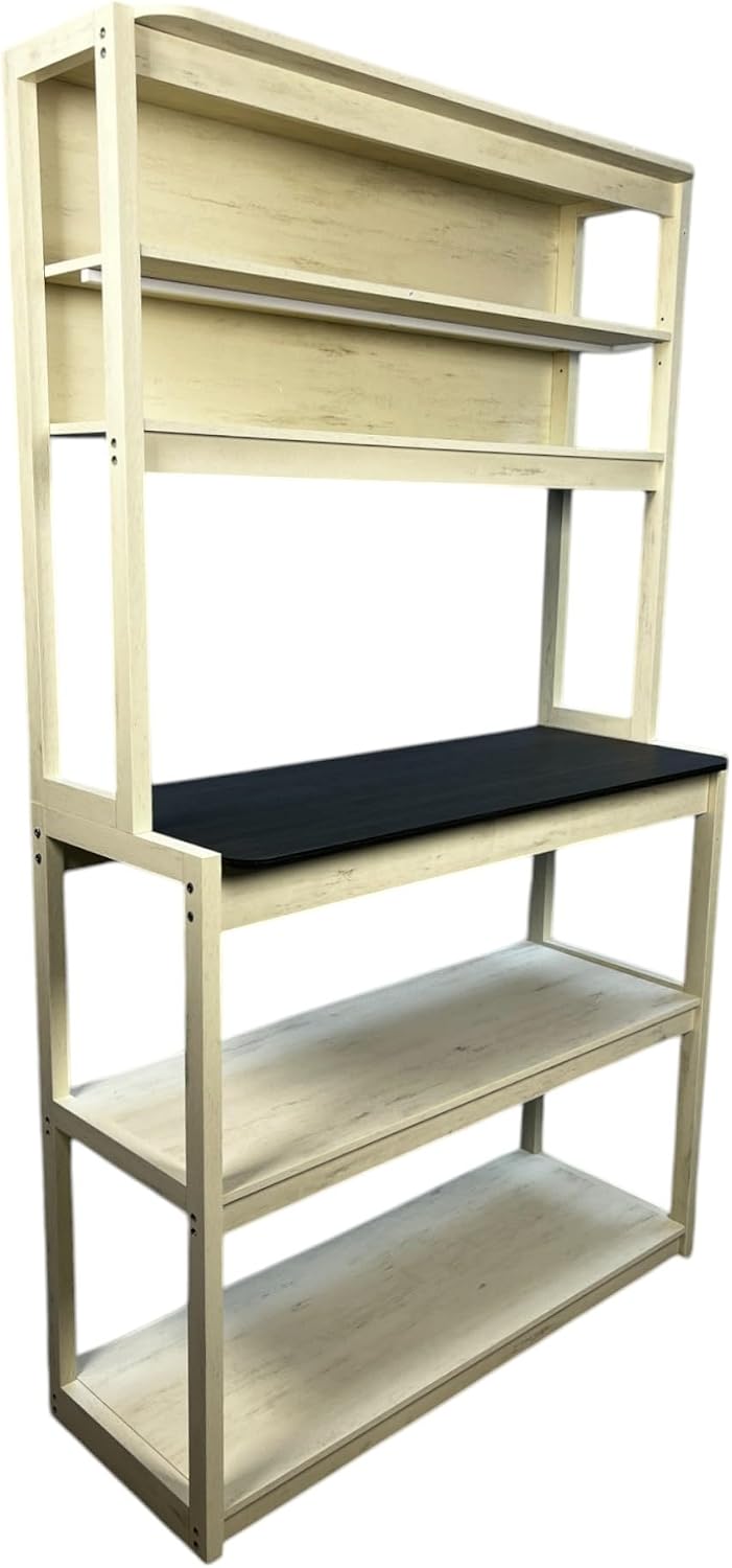 39.37' White and Black Color 5 Tier Bakers Rack for Kitchen with Storage, Coffee Bar, Kitchen Shelves, Microwave Stand
