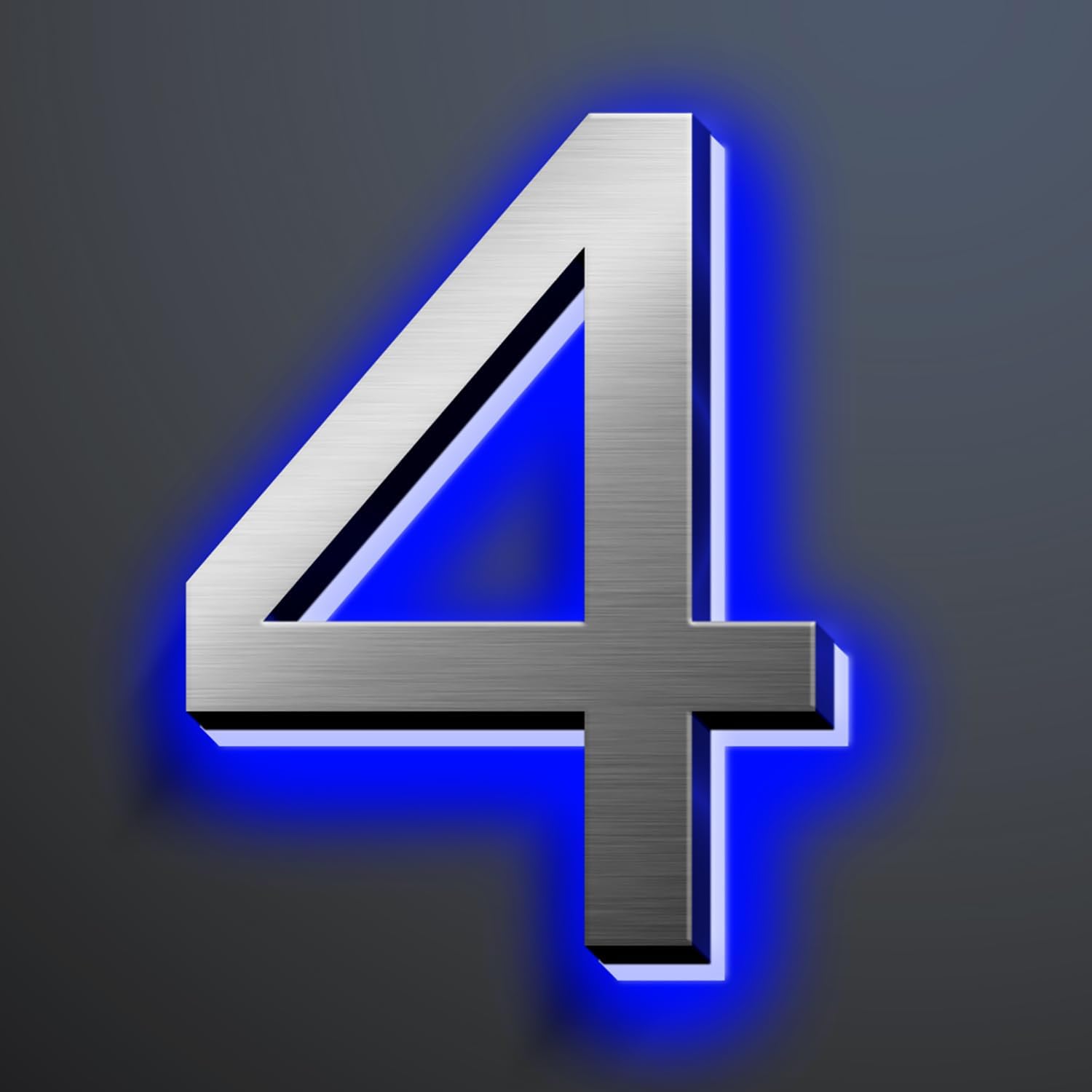 Illuminated House Numbers 18 Inch, Backlit Illuminated LED House Address Numbers For Outside, Modern Metal Lighted Address Numbers Signs, Brushed Silver, Blue Light,4