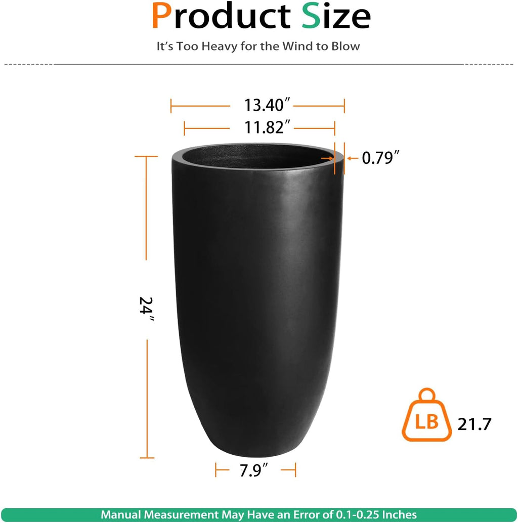 Heyzier Tall Planters for Outdoor Plants, Large Concrete Flower Pots for Garden Front Porch, Patio, Indoor (Black)