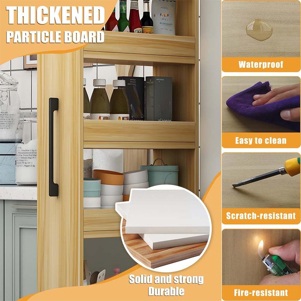 Slim Storage Cart with Wheels, Next to Fridge Storage Spice Rack, Kitchen Rolling Cart, Wood Storage Organizer for Kitchen, Bakers, Pantry, Dining Room (White,6' L x 18' W x 73' H)