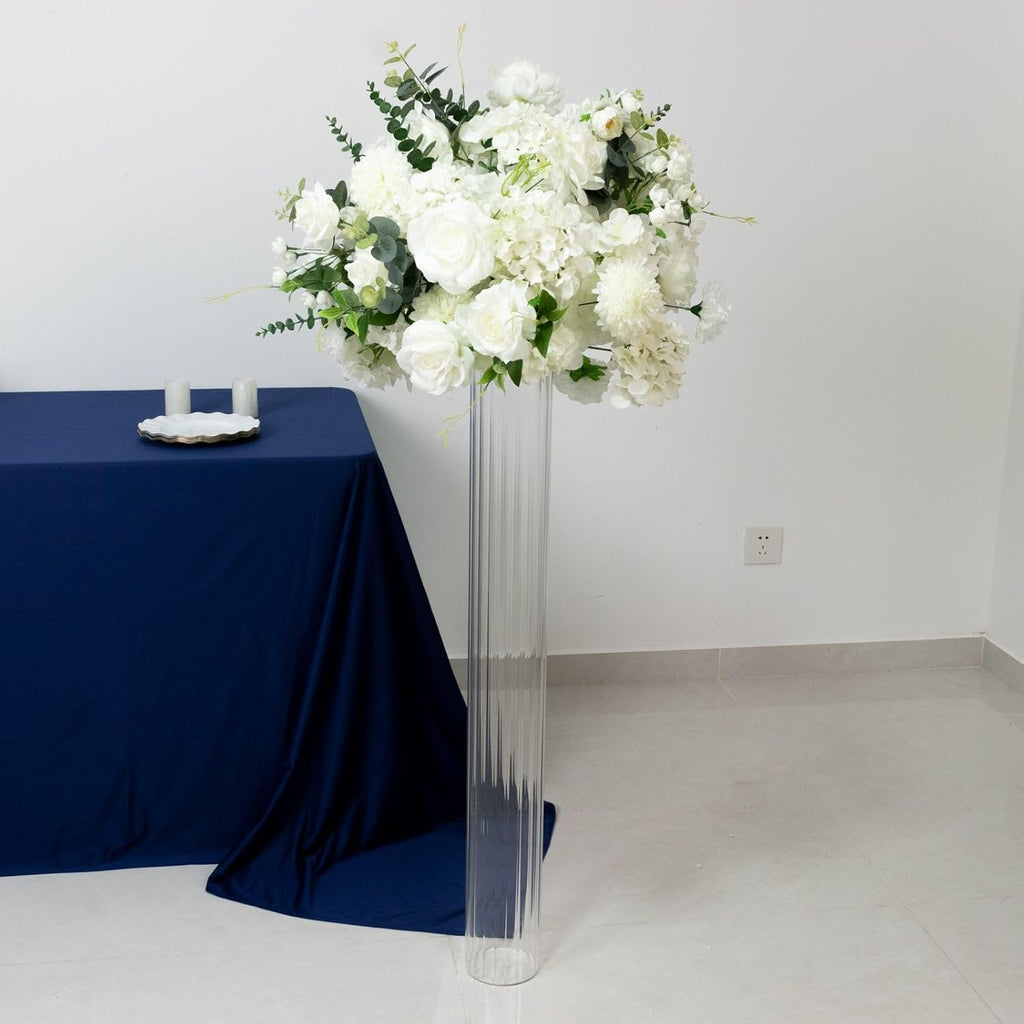 Efavormart 2 Pack Ribbed Cylinder Floor Vases – 40' Tall Oversized Clear Glass Vases for Grand Venue Displays & Lobbies