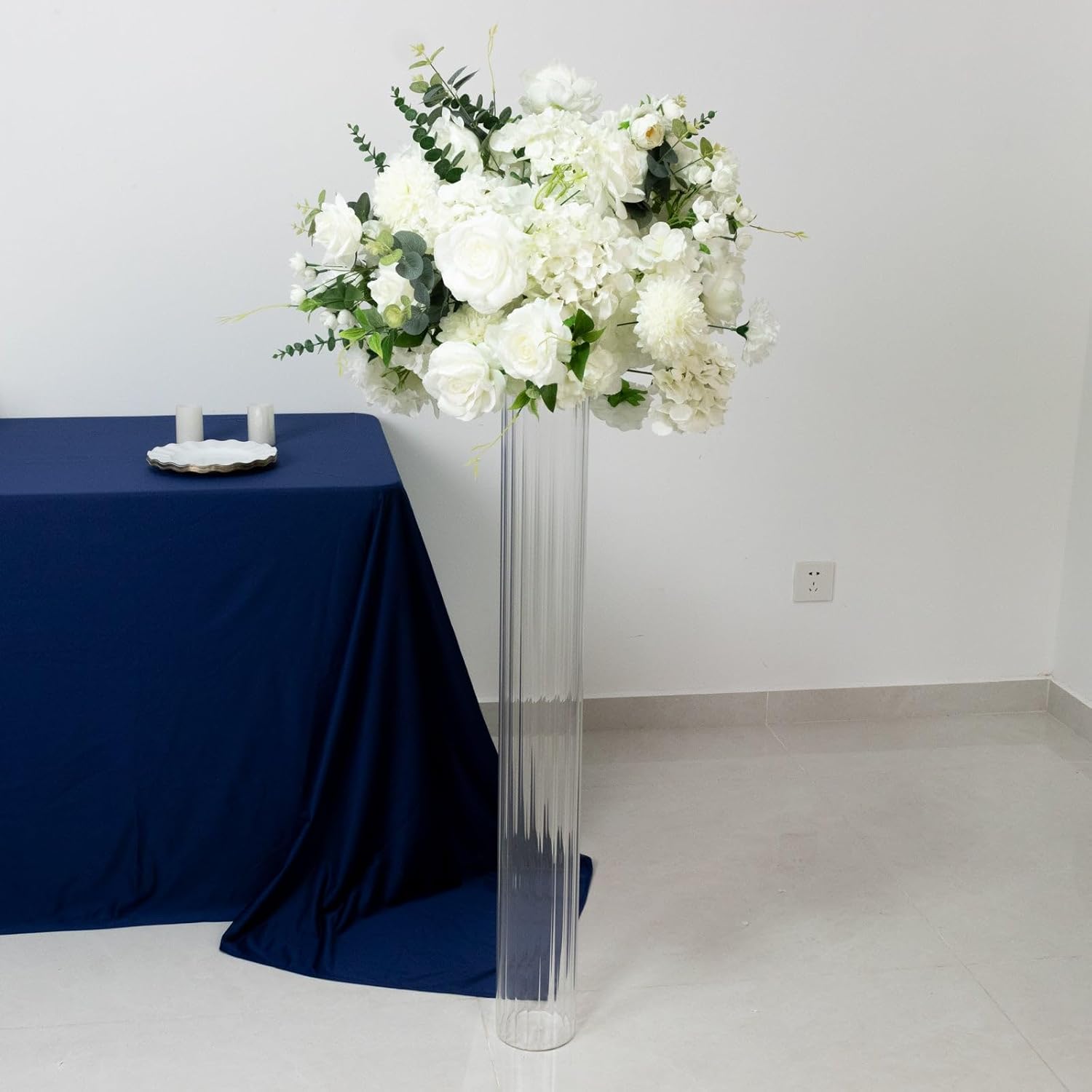 Efavormart 2 Pack Ribbed Cylinder Floor Vases – 40' Tall Oversized Clear Glass Vases for Grand Venue Displays & Lobbies