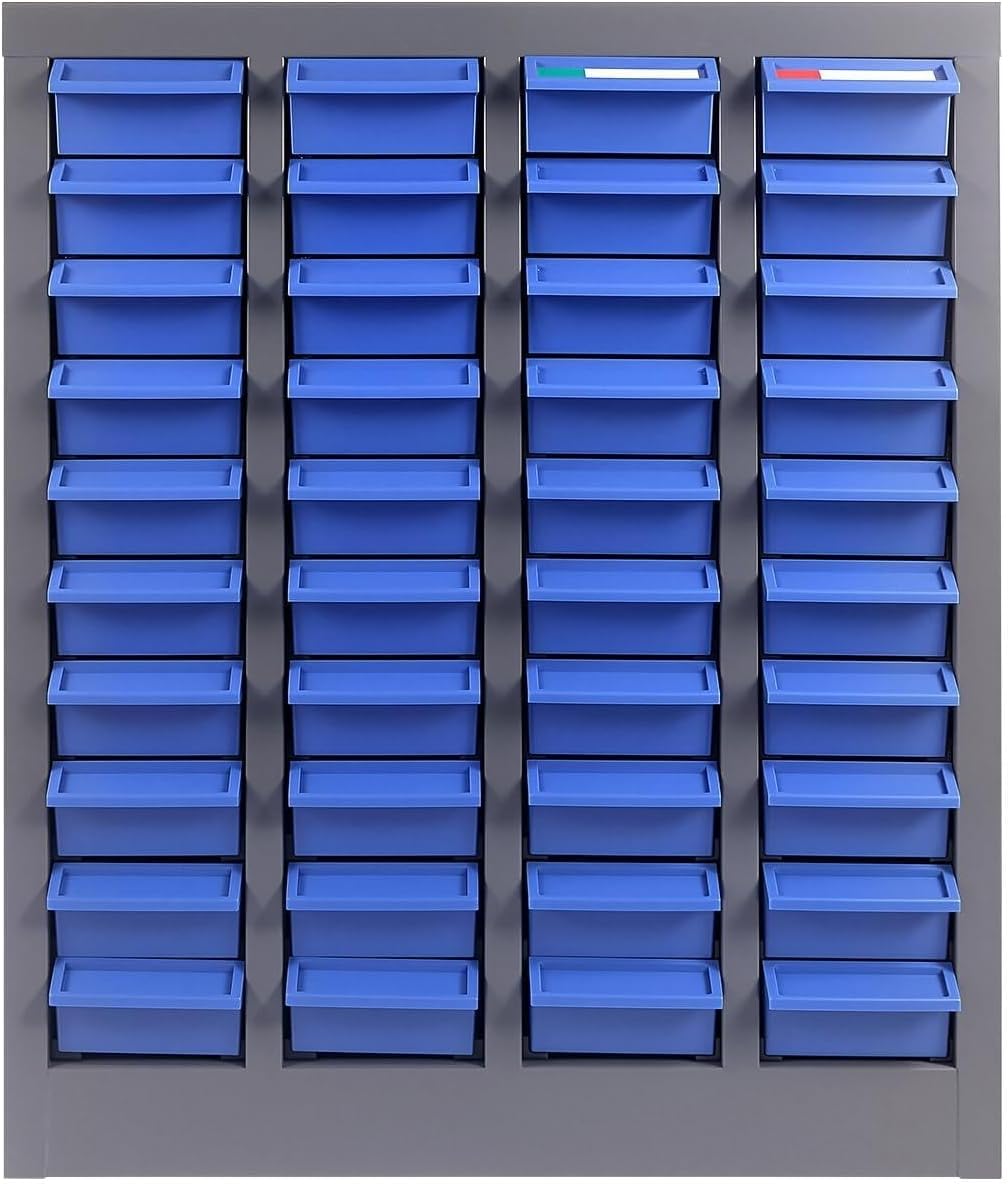 40 Drawer Parts Cabinet, ABS Material Nut and Bolt Organizer, Bolt Bins Organizer for Shop with Shelf and Label, Bolt Bins for Storing Sample, Metals and Electronic Element, Blue