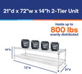 Shelving Inc. 21' d x 72' w x 14' h Chrome Wire Shelving with 2 Tier Shelves, Weight Capacity 800lbs Per Shelf