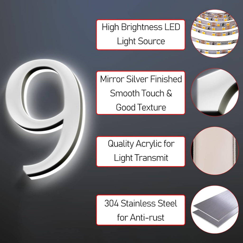Personalized Illuminated LED House Number For Wall 20', Metal House Address Sign With LED, Lighted Up Address Numbers For Outside, Street Address,7