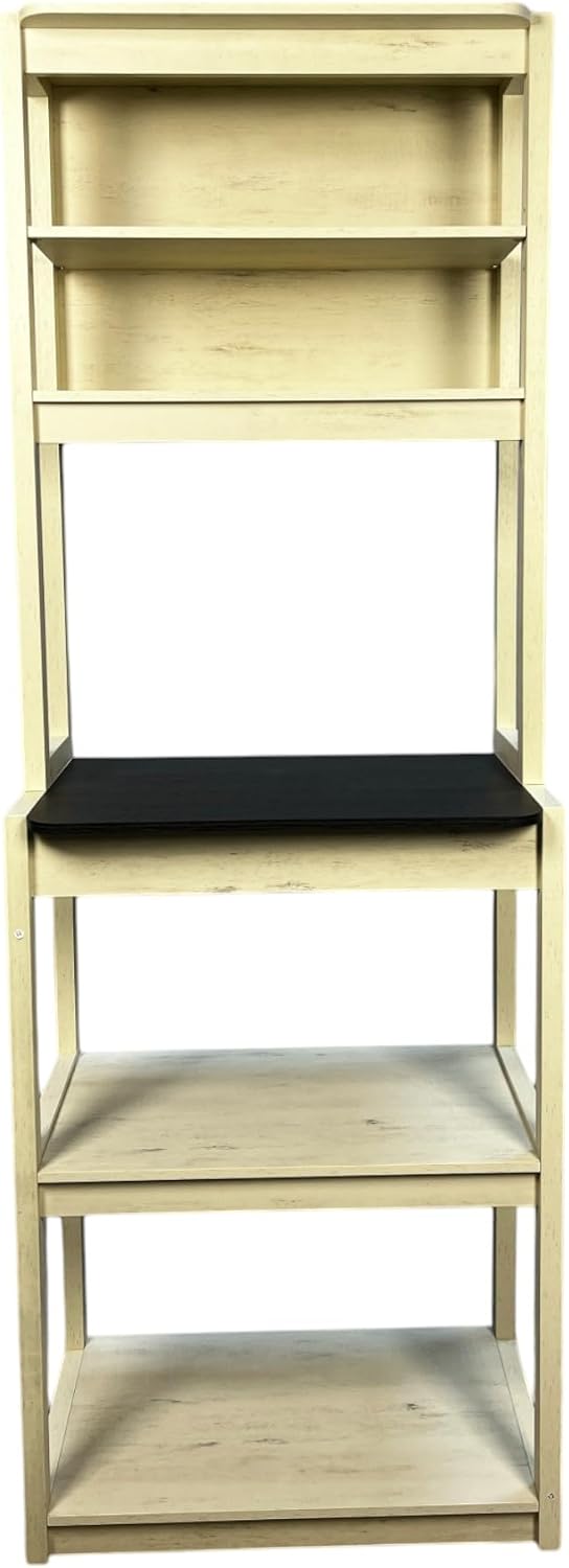 23.62' White and Black Color Bakers Rack for Kitchen with Storage, Coffee Bar, 5 Tier Kitchen Shelves, Microwave Stand